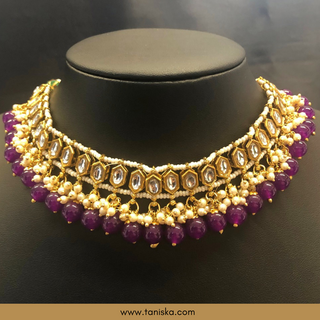 Purple Traditional Necklace Set - Antique Gold