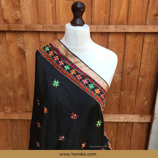 TANBLK01 Midnight Black Punjabi Phulkari Dupatta