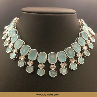 Icy Baby Blue Traditional Necklace Set - Antique Silver