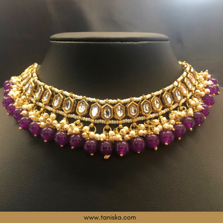 Purple Traditional Necklace Set - Antique Gold