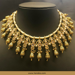 Golden Traditional Necklace Set - Antique Gold