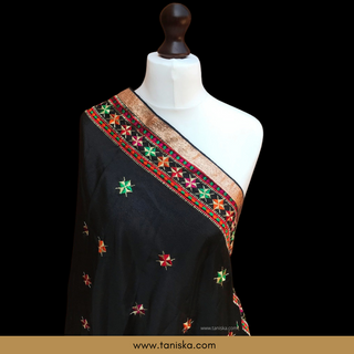 TANBLK01 Midnight Black Punjabi Phulkari Dupatta