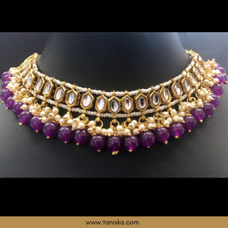 Purple Traditional Necklace Set - Antique Gold