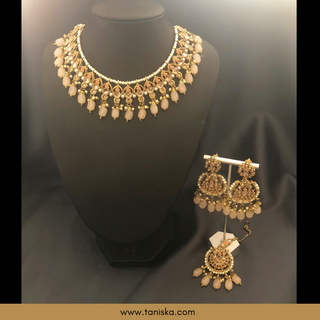 Peach Traditional Necklace Set - Antique Gold