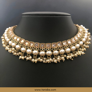 Golden Traditional Necklace Set - Antique Gold