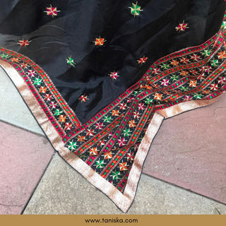 TANBLK01 Midnight Black Punjabi Phulkari Dupatta