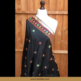 TANBLK01 Midnight Black Punjabi Phulkari Dupatta