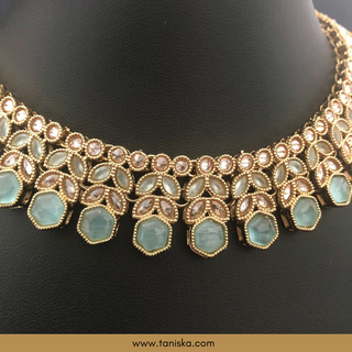 Sky Blue Traditional Necklace Set - Antique Gold