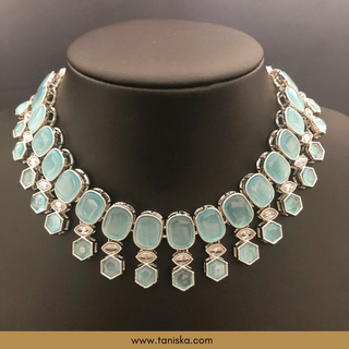 Icy Baby Blue Traditional Necklace Set - Antique Silver