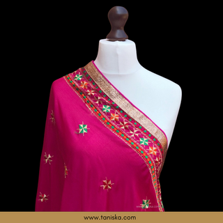 TANHP01 Hot Pink Punjabi Phulkari Dupatta