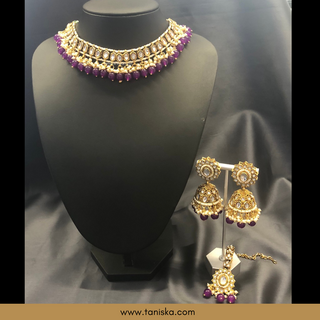 Purple Traditional Necklace Set - Antique Gold