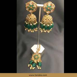 Emerald Green Traditional Necklace Set - Antique Gold