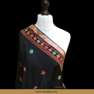 TANBLK01 Midnight Black Punjabi Phulkari Dupatta