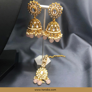 Baby Pink Traditional Necklace Set - Antique Gold