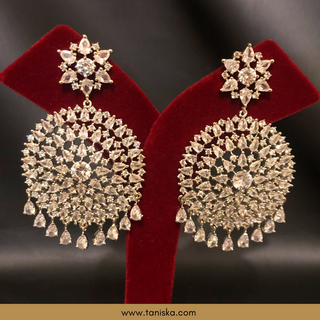 American Diamond Style, Cubic Zirconia Statement Earring & Tikka Set - Silver