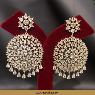 American Diamond Style, Cubic Zirconia Statement Earring & Tikka Set - Silver