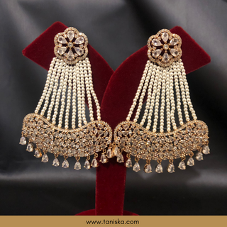 American Diamond Style Statement Earring & Tikka Set - Rose Gold