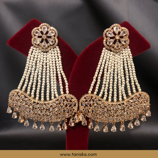 American Diamond Style Statement Earring & Tikka Set - Rose Gold