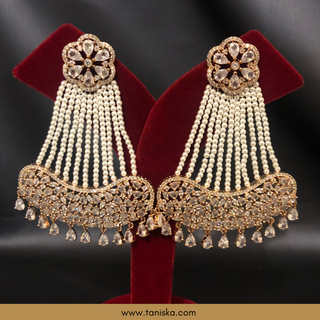 American Diamond Style Statement Earring & Tikka Set - Rose Gold