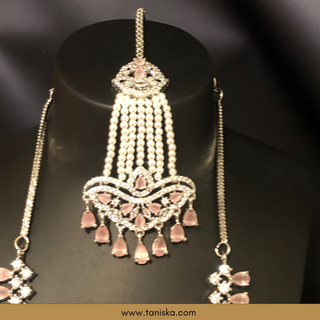 American Diamond Style Necklace Set - Silver