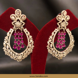 American Diamond Style Statement Earrings - Hot Pink / Silver