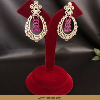 American Diamond Style Statement Earrings - Hot Pink / Silver