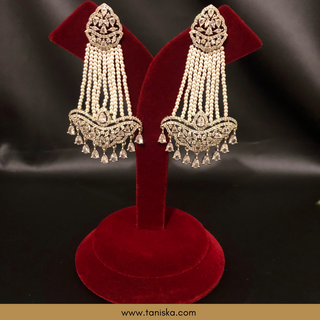 American Diamond Style Earring & Tikka Set - Silver