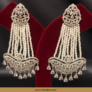 American Diamond Style Earring & Tikka Set - Silver