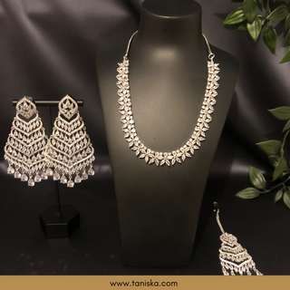 American Diamond Style Necklace Set - Silver