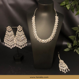 American Diamond Style Necklace Set - Silver