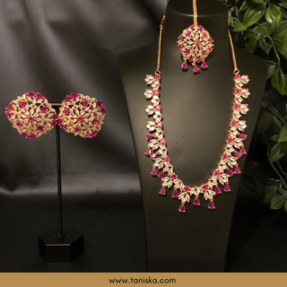 American Diamond Style Necklace Set - Rose Gold/Hot Pink