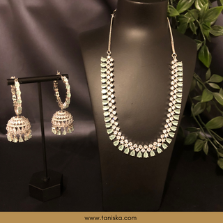 American Diamond Style Necklace Set - Silver/Mint