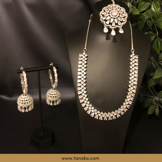 American Diamond Style Necklace Set - Silver