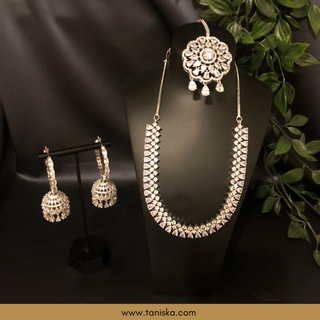 American Diamond Style Necklace Set - Silver