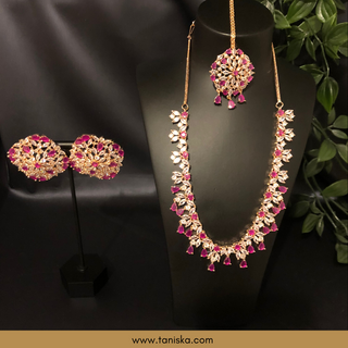 American Diamond Style Necklace Set - Rose Gold/Hot Pink