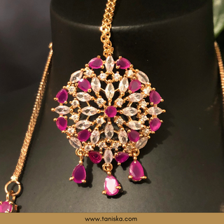 American Diamond Style Necklace Set - Rose Gold/Hot Pink