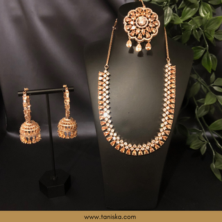 American Diamond Style Necklace Set - Rose Gold