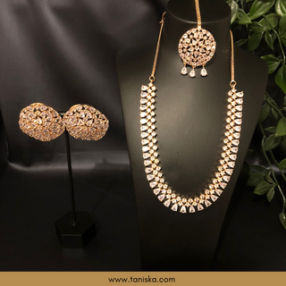 American Diamond Style Necklace Set - Rose Gold