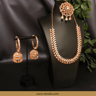 American Diamond Style Necklace Set - Rose Gold