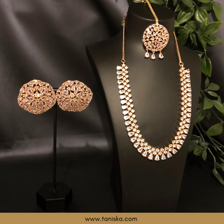 American Diamond Style Necklace Set - Rose Gold