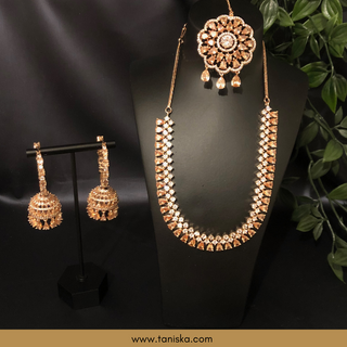 American Diamond Style Necklace Set - Rose Gold