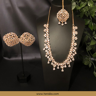 American Diamond Style Necklace Set - Rose Gold