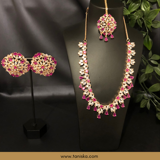 American Diamond Style Necklace Set - Rose Gold/Hot Pink