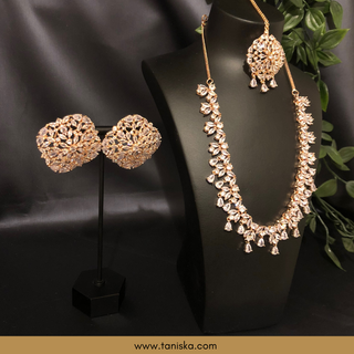 American Diamond Style Necklace Set - Rose Gold