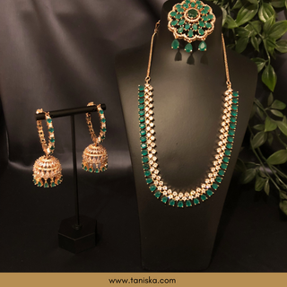 American Diamond Style Necklace Set - Rose Gold/Emerald Green