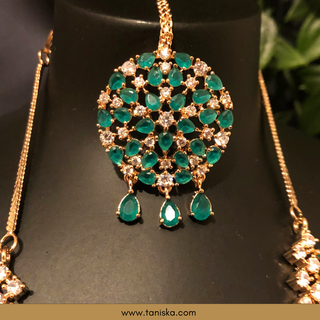 American Diamond Style Necklace Set - Rose Gold/Emerald Green