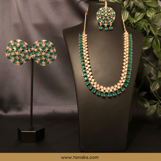 American Diamond Style Necklace Set - Rose Gold/Emerald Green