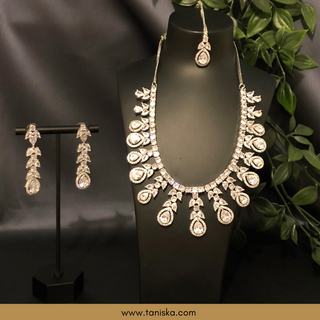 American Diamond Style Necklace Set - Silver