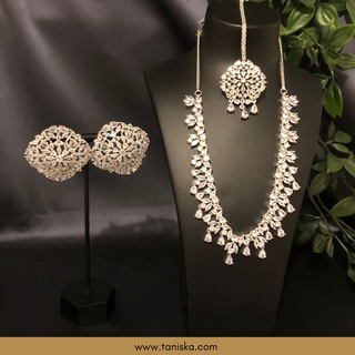 American Diamond Style Necklace Set - Silver