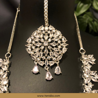 American Diamond Style Necklace Set - Silver